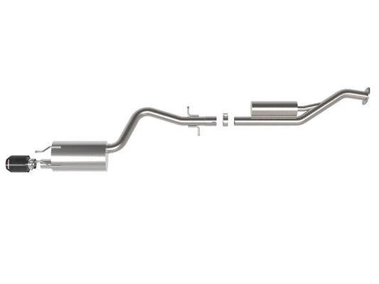 aFe Takeda cat back exhaust system for Lexus IS300 2001-2005 carbon fiber tip top view showing muffler and exhaust pipe layout