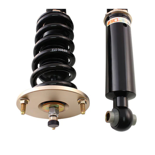 BC Racing coilover components close-up showing top and bottom ends for Lexus IS300 suspension