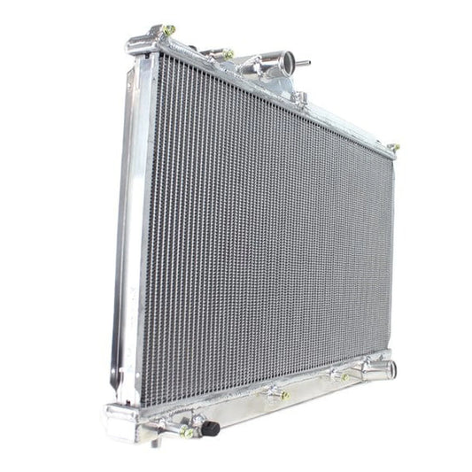 Koyo radiator for Lexus IS300 2001-2005 manual transmission rear view showing core and end tank construction