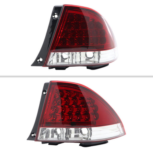 Spec-D LED tail lights with chrome housing and red clear lens shown from alternate angle highlighting lens design and LED layout