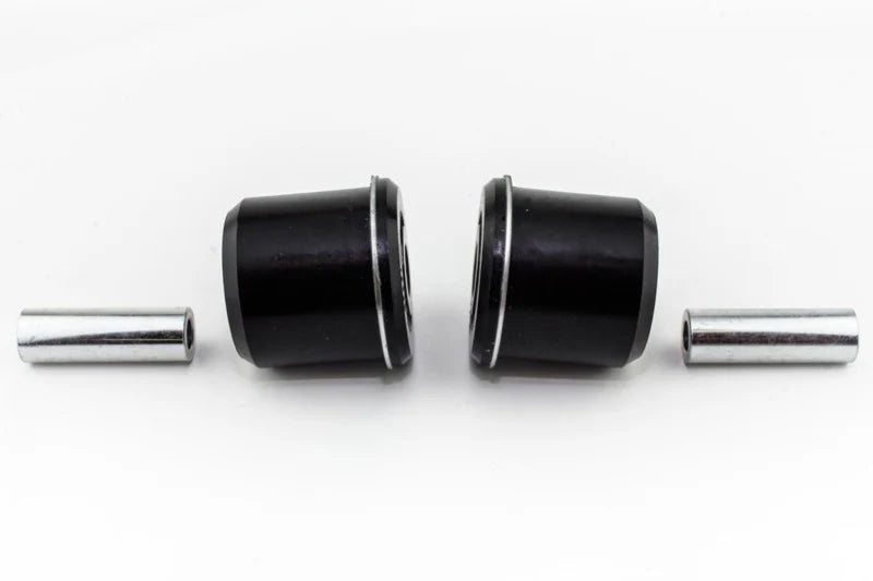 Whiteline radius arm to chassis lower front bushing for Lexus IS300 2001-2005 shown from alternate angle highlighting individual pieces