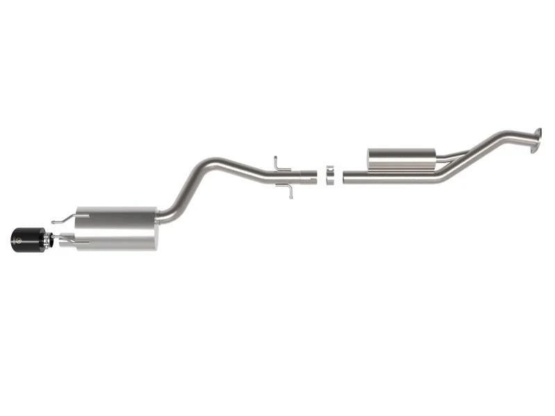 aFe Takeda cat back exhaust system for Lexus IS300 2001-2005 black tip top view showing muffler and exhaust pipe layout