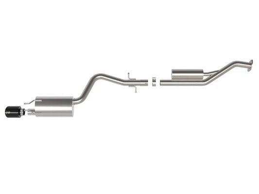 aFe Takeda cat back exhaust system for Lexus IS300 2001-2005 black tip top view showing muffler and exhaust pipe layout