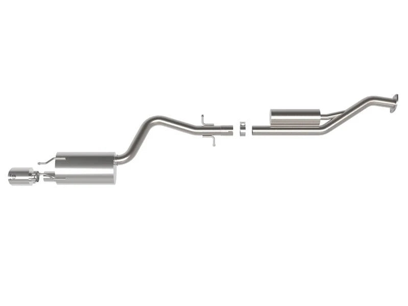 aFe Takeda cat back exhaust system for Lexus IS300 2001-2005 polished tip top view showing muffler and exhaust pipe layout