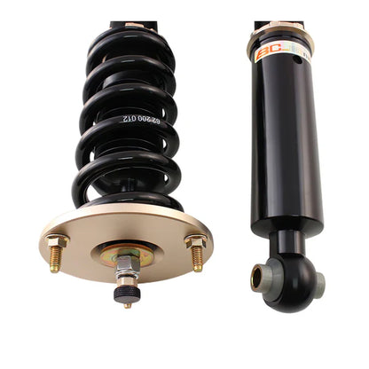 BC Racing coilover components close-up showing top and bottom ends for Lexus IS300 suspension