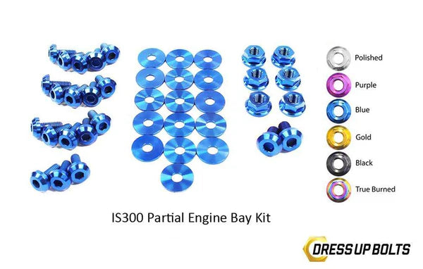Dress Up Bolts blue titanium partial engine bay kit for Lexus IS300 1998–2005