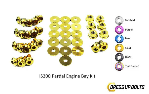 Dress Up Bolts gold titanium partial engine bay kit for Lexus IS300 1998–2005