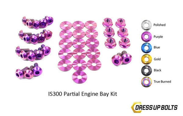 Dress Up Bolts purple titanium partial engine bay kit for Lexus IS300 1998–2005