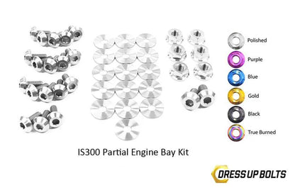 Dress Up Bolts titanium partial engine bay kit in silver finish for Lexus IS300 1998–2005