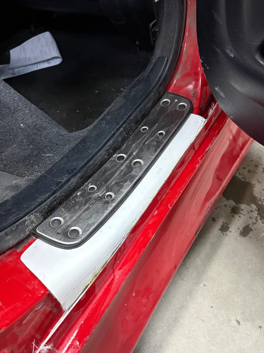 Dunlap Aero Solutions side skirt mounting brackets for Lexus IS300 shown assembled together demonstrating full installation setup and alignment points