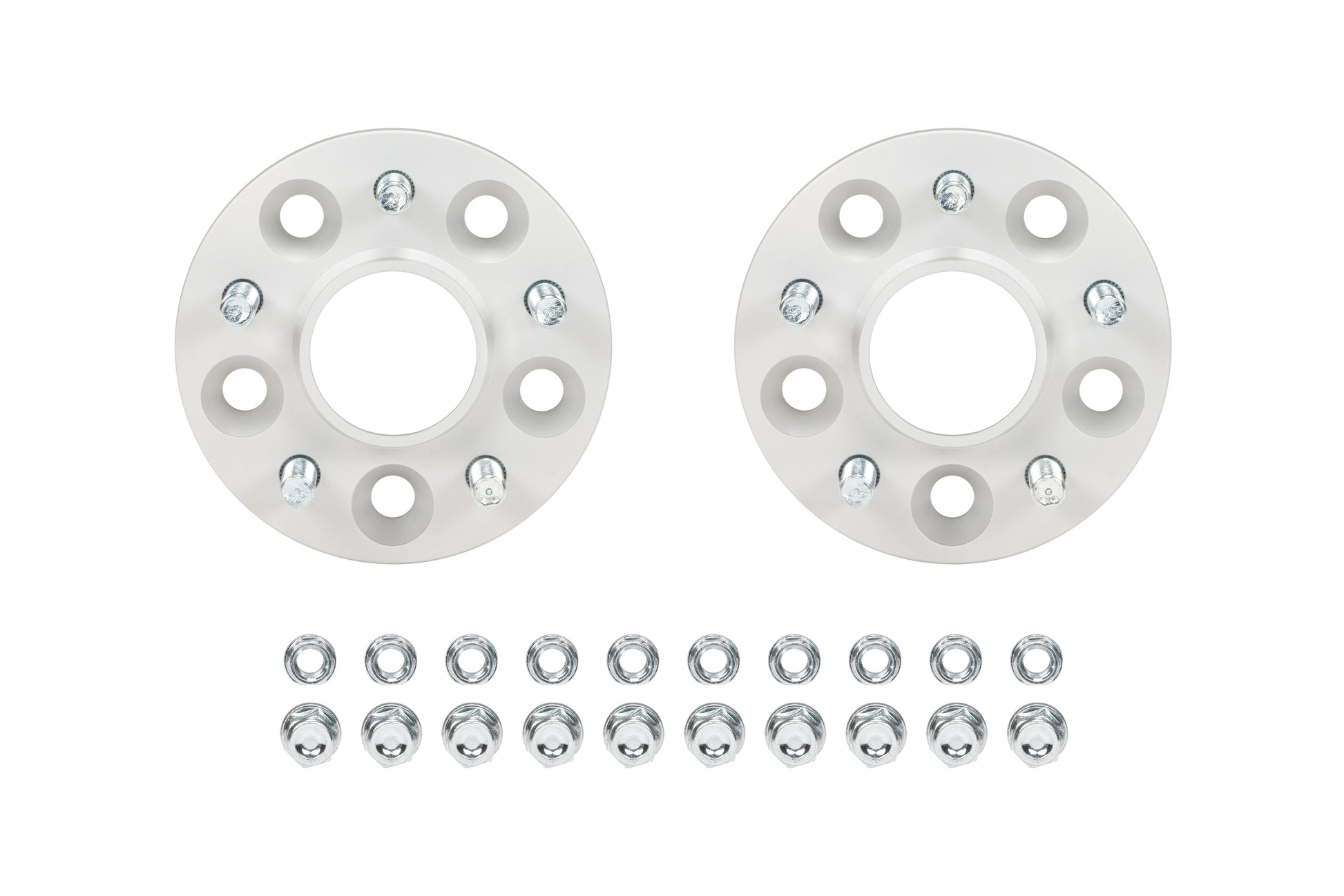 Front view of the Eibach Pro-Spacer 25mm kit for Lexus IS300, showing the high-strength aluminum spacers with pre-installed wheel studs