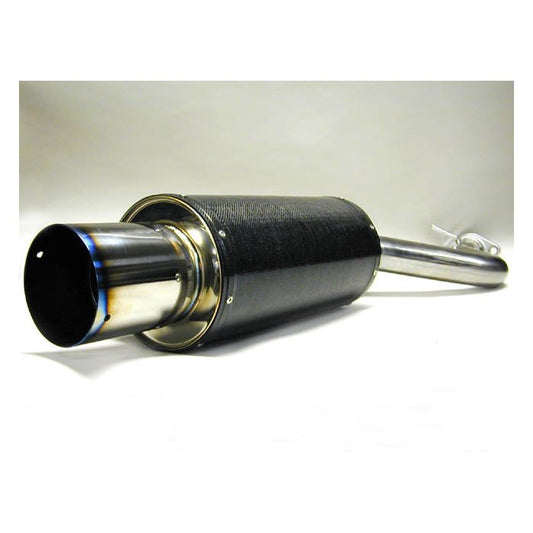 HKS Carbon-Ti axle-back exhaust for 2001-2005 Lexus IS300, featuring a polished stainless steel muffler and a 120mm carbon-wrapped titanium tip