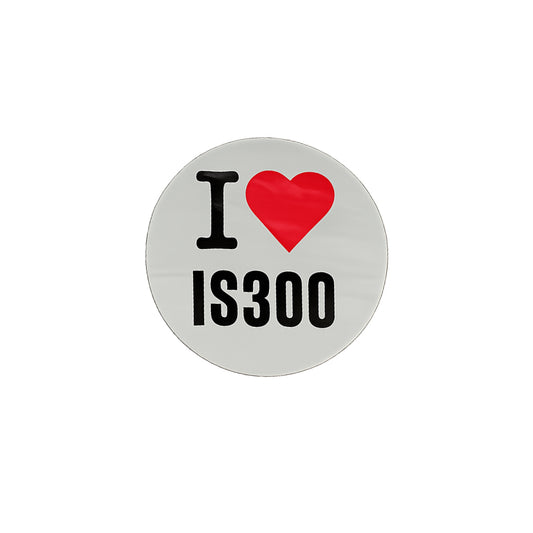 IS300hub I heart IS300 circular vinyl sticker on white background