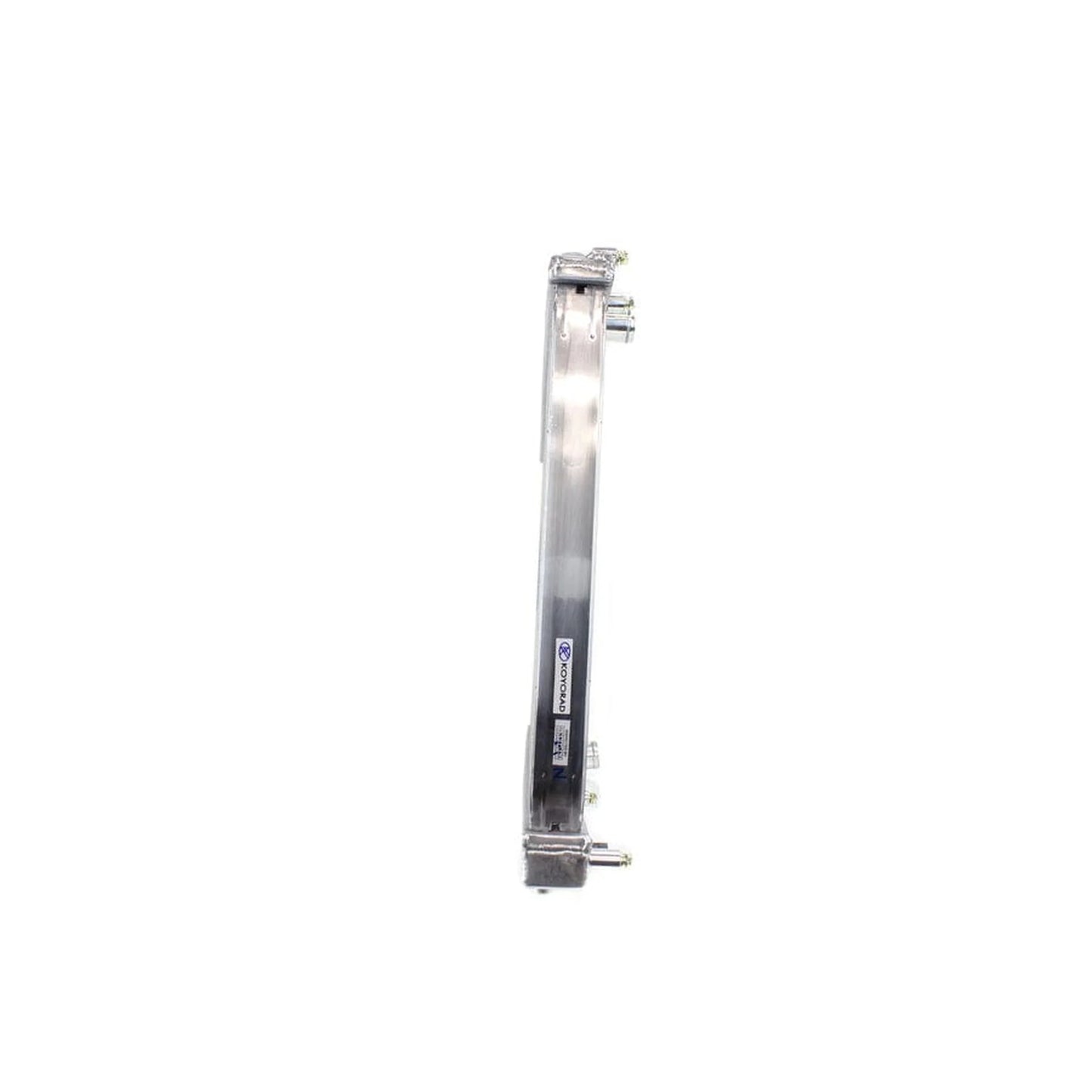 Koyo radiator for Lexus IS300 2001-2005 manual transmission side view highlighting aluminum core thickness and end tank profile