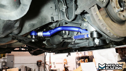 Megan Racing front tension rod installed on Lexus IS300 2001-2005 on-car view showing suspension fitment and mounting position
