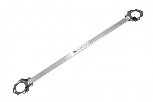 Megan Racing Race-Spec rear strut tower bar for 2001-2005 Lexus IS300 featuring a solid one-piece aluminum bar and blue steel brackets