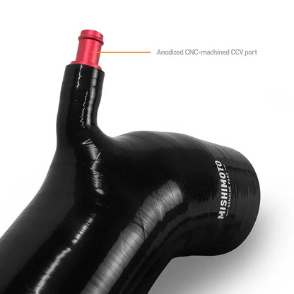 Mishimoto Performance air intake hose kit for Lexus IS300 2001-2005 close-up highlighting CCV port feature, showing vacuum connection and hose integration detail