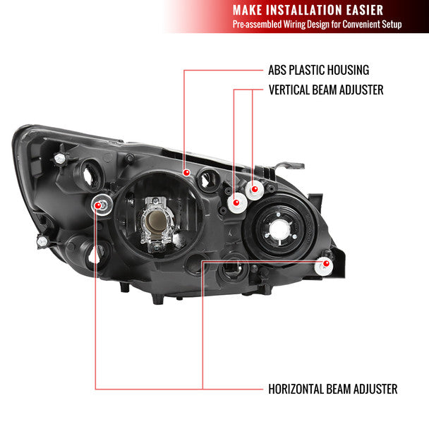 Spec-D factory style crystal headlights with chrome housing and clear lens rear view showing housing structure, bulb sockets, and mounting points