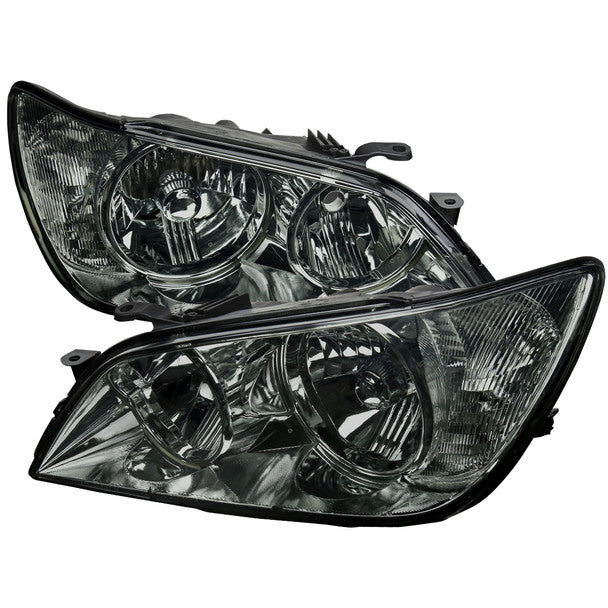 Spec-D factory style crystal headlights with chrome housing and smoked lens aftermarket headlight upgrade