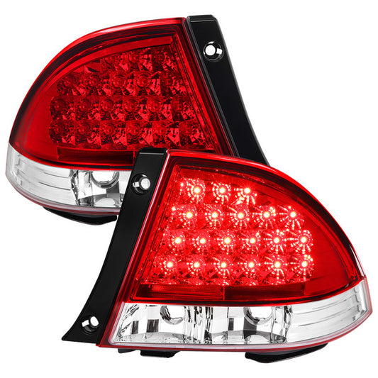 Spec-D LED tail lights with chrome housing and red clear lens aftermarket rear lighting upgrade with LED illumination