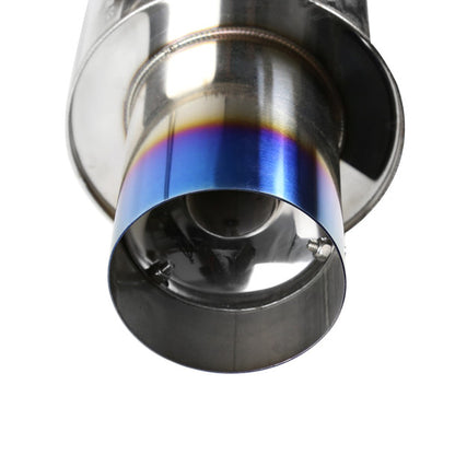 Spec-D T-304 stainless steel cat back exhaust system close-up of burnt exhaust tip showing heat-treated finish detail