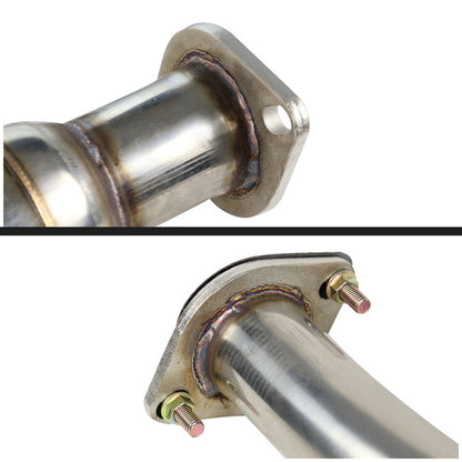 Spec-D T-304 stainless steel cat back exhaust system gasket and mounting flange shown from different angle highlighting sealing surface and bolt alignment