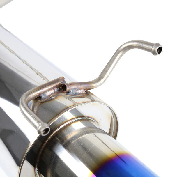 Spec-D T-304 stainless steel cat back exhaust system close-up of exhaust hanger showing mounting bracket and rubber bushing detail