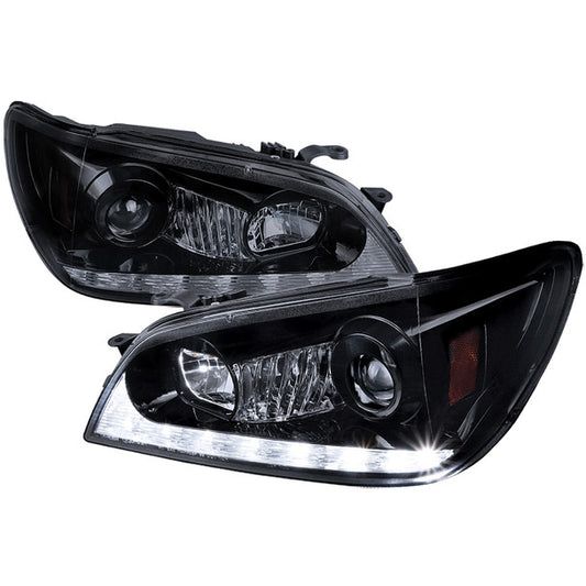 Spec-D Projector Headlights w/ LED Light Strip & LED Turn Signal Lights (Glossy Black Housing/Smoked Lens)